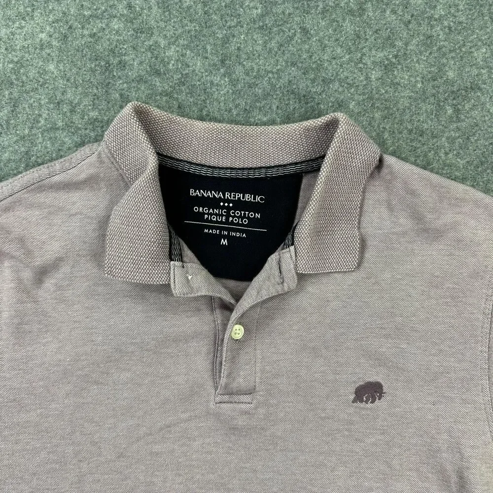 Banana Republic Polo Shirt Mens Medium Purple Solid Organic Cotton Pique Casual